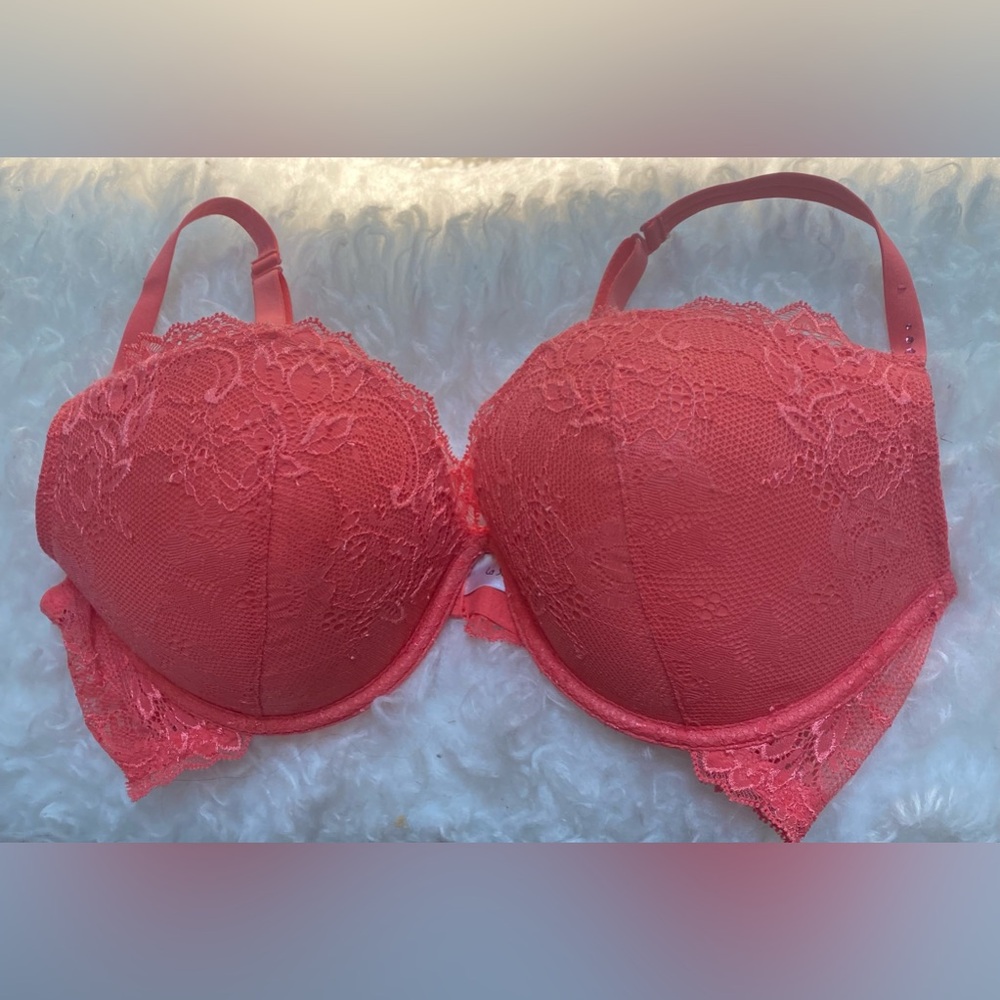 La SENZA Neon orange lace push up bra Size 36C